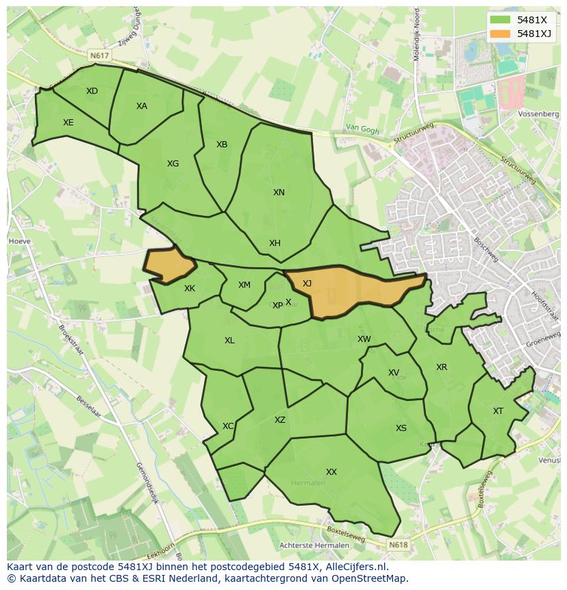 Afbeelding van het postcodegebied 5481 XJ op de kaart.