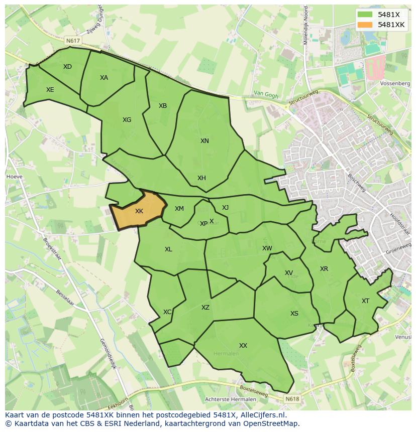 Afbeelding van het postcodegebied 5481 XK op de kaart.