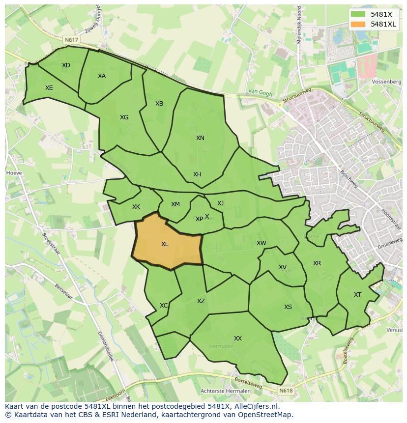Afbeelding van het postcodegebied 5481 XL op de kaart.
