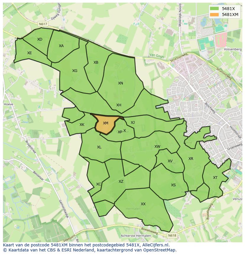 Afbeelding van het postcodegebied 5481 XM op de kaart.