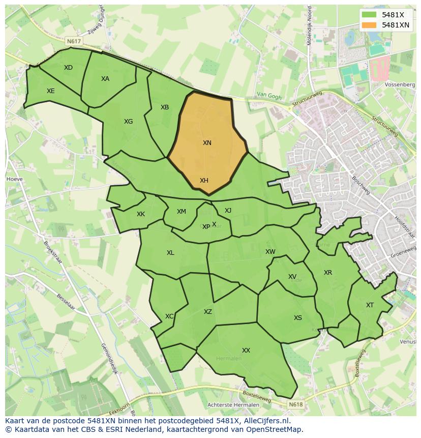 Afbeelding van het postcodegebied 5481 XN op de kaart.