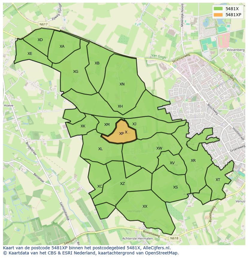 Afbeelding van het postcodegebied 5481 XP op de kaart.