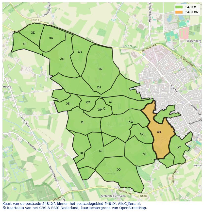 Afbeelding van het postcodegebied 5481 XR op de kaart.