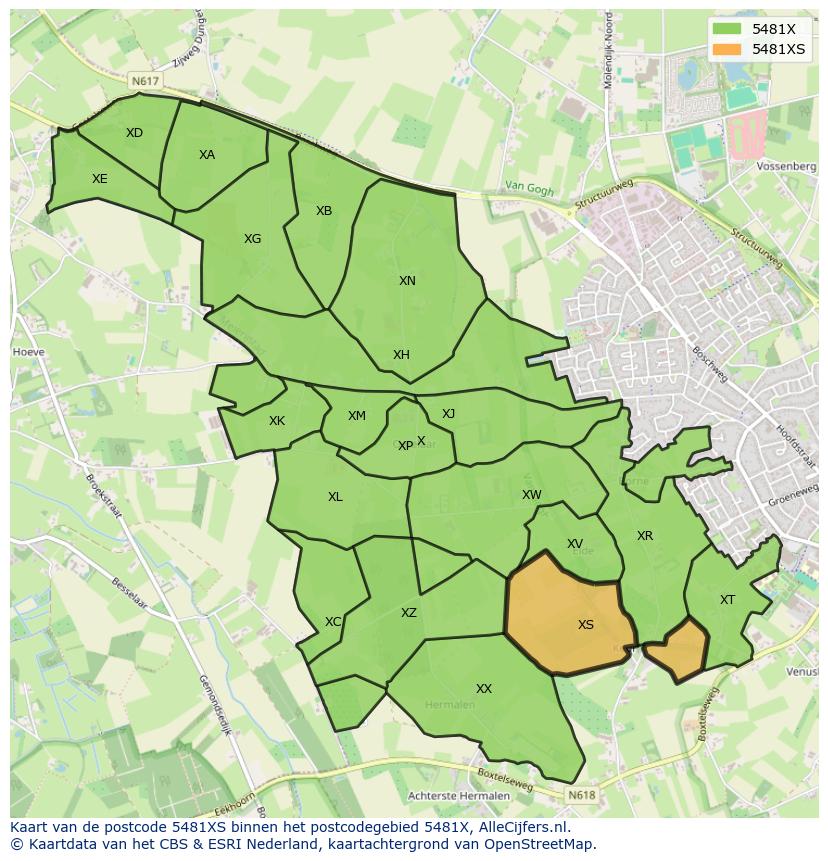 Afbeelding van het postcodegebied 5481 XS op de kaart.