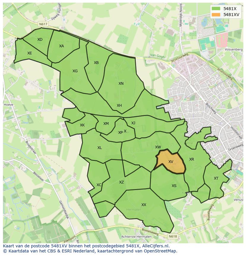 Afbeelding van het postcodegebied 5481 XV op de kaart.