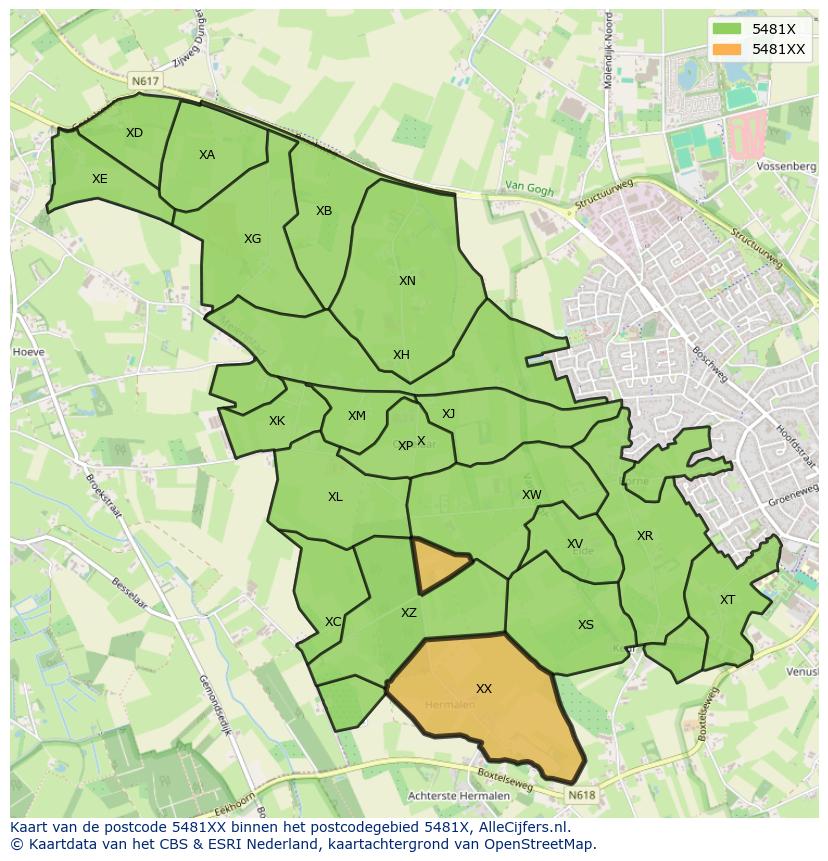 Afbeelding van het postcodegebied 5481 XX op de kaart.