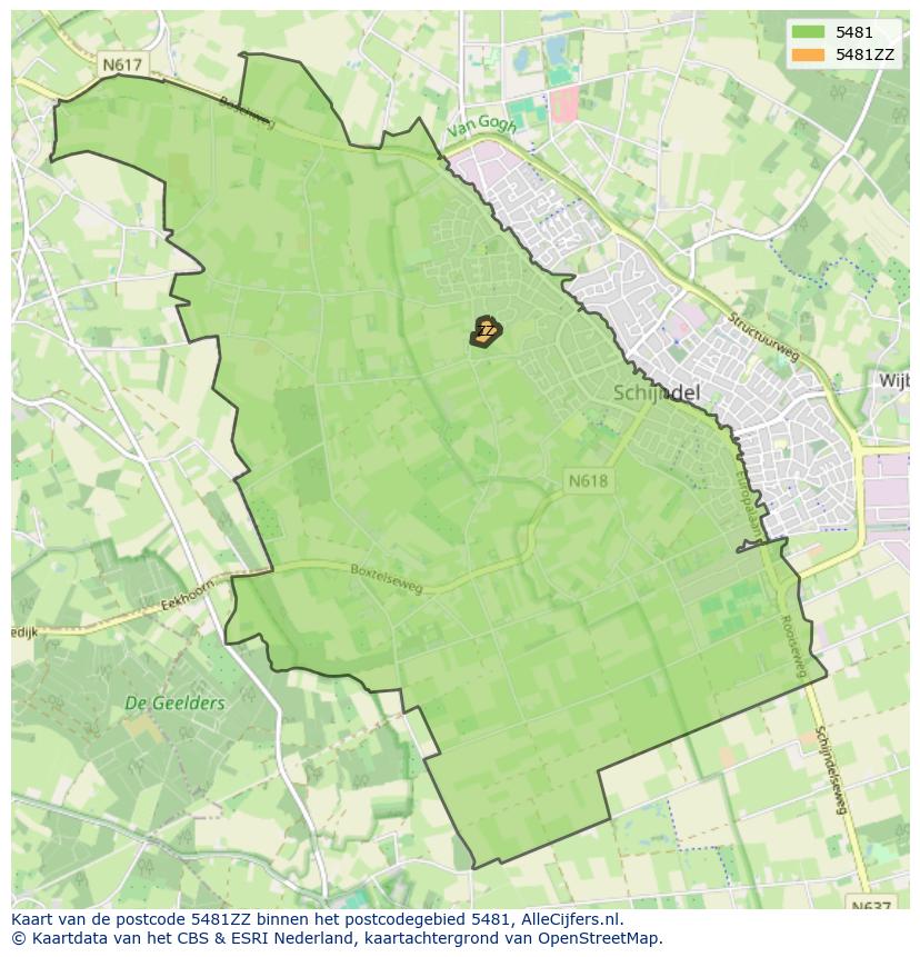 Afbeelding van het postcodegebied 5481 ZZ op de kaart.