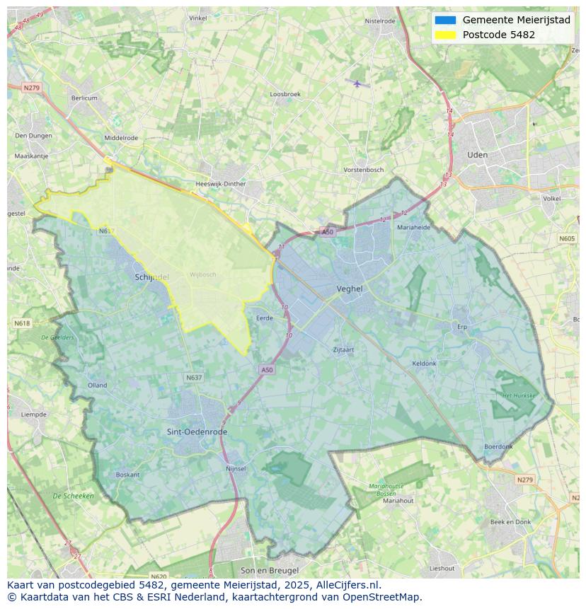 Afbeelding van het postcodegebied 5482 op de kaart.