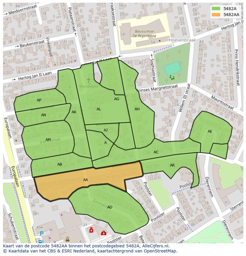 Afbeelding van het postcodegebied 5482 AA op de kaart.