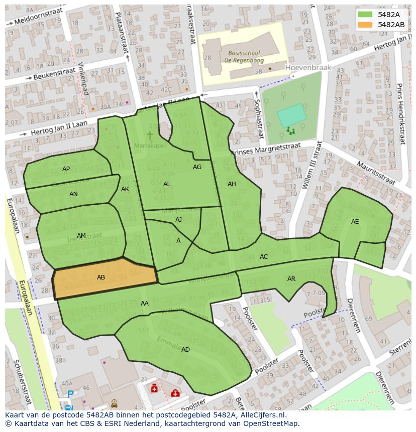 Afbeelding van het postcodegebied 5482 AB op de kaart.