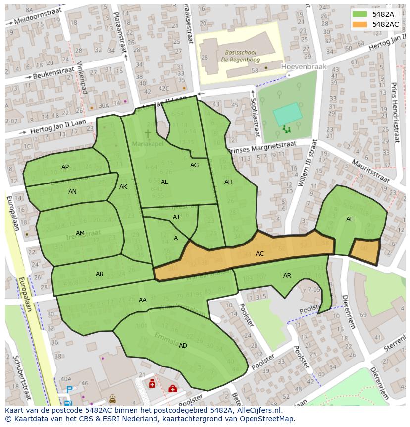 Afbeelding van het postcodegebied 5482 AC op de kaart.