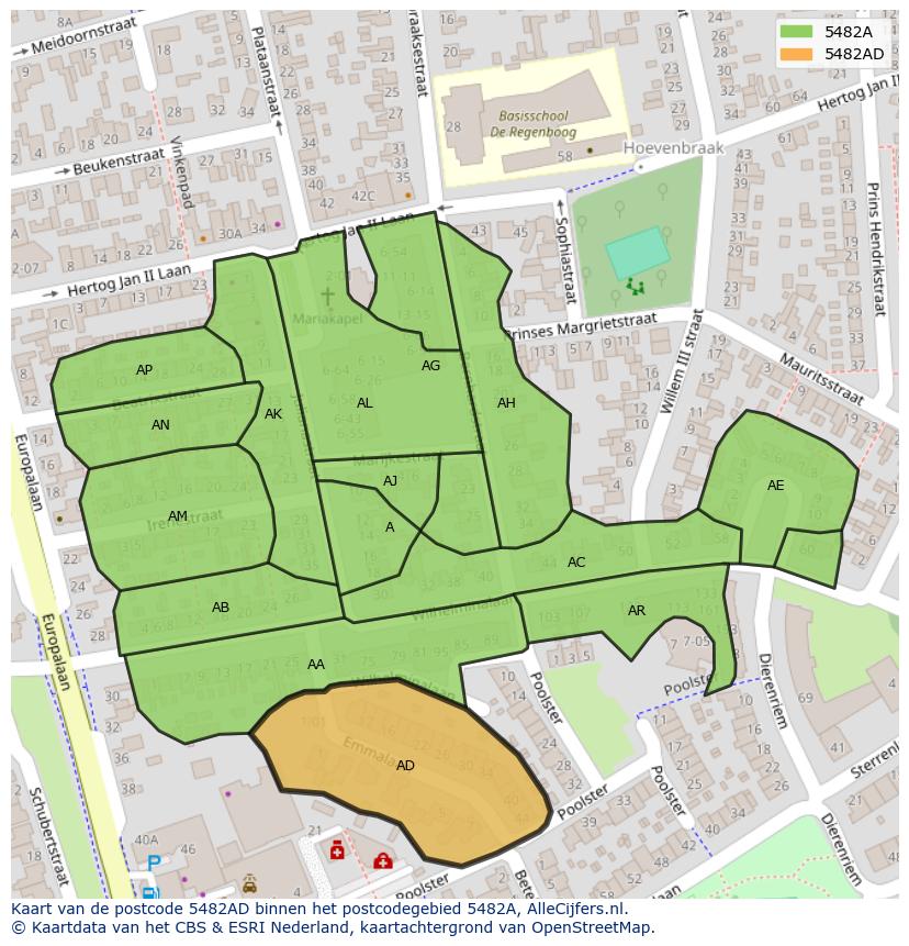 Afbeelding van het postcodegebied 5482 AD op de kaart.