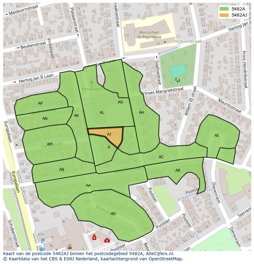 Afbeelding van het postcodegebied 5482 AJ op de kaart.