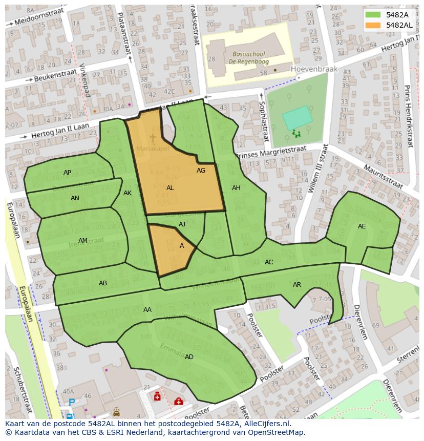 Afbeelding van het postcodegebied 5482 AL op de kaart.