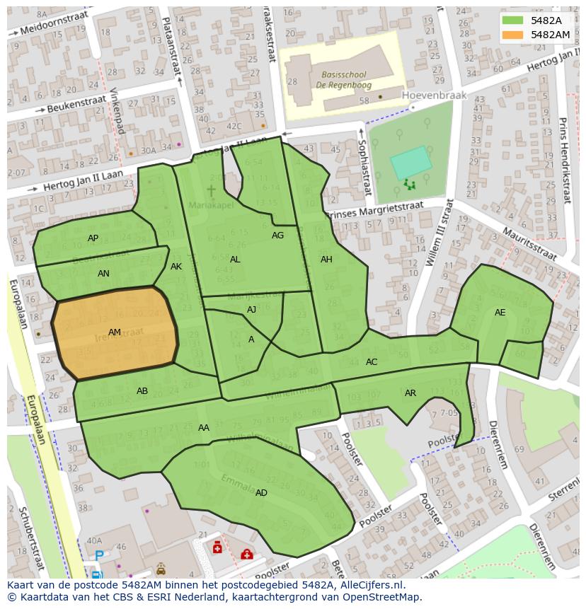 Afbeelding van het postcodegebied 5482 AM op de kaart.