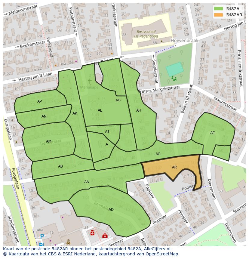 Afbeelding van het postcodegebied 5482 AR op de kaart.