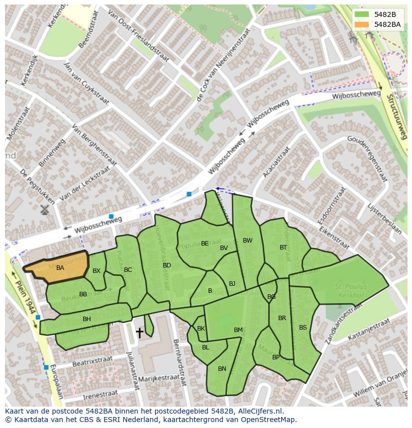 Afbeelding van het postcodegebied 5482 BA op de kaart.