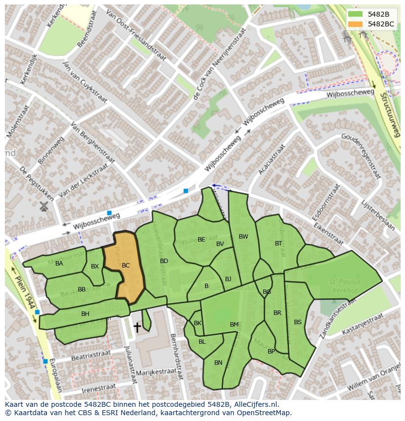 Afbeelding van het postcodegebied 5482 BC op de kaart.