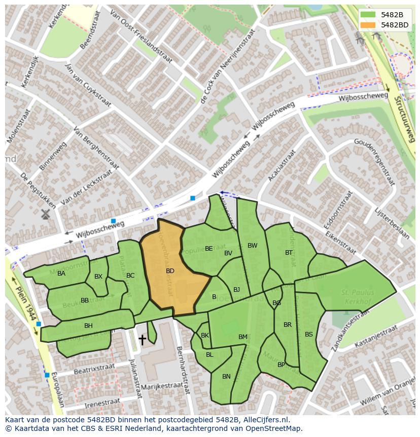 Afbeelding van het postcodegebied 5482 BD op de kaart.