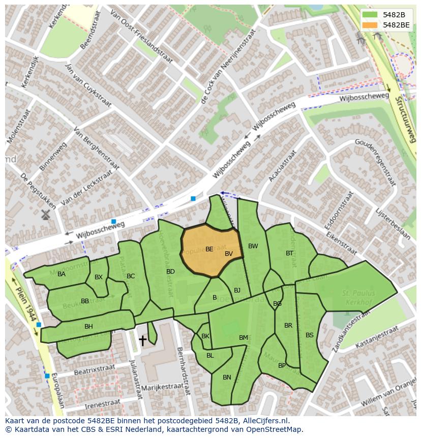Afbeelding van het postcodegebied 5482 BE op de kaart.