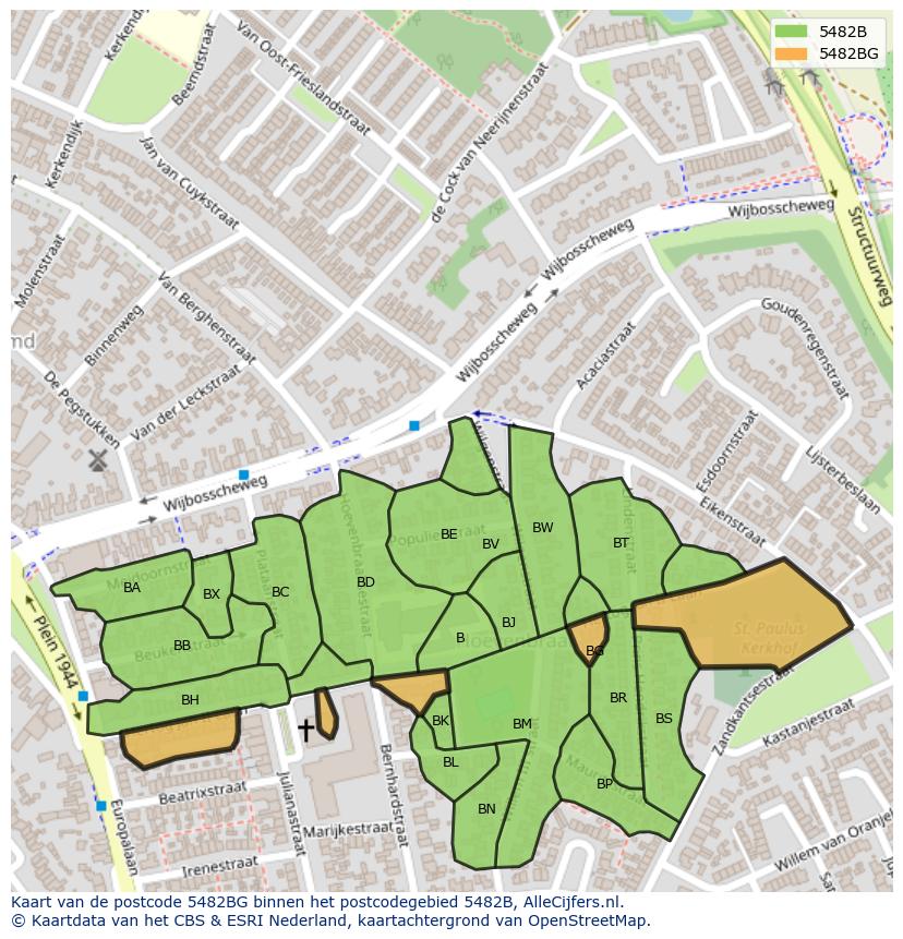 Afbeelding van het postcodegebied 5482 BG op de kaart.
