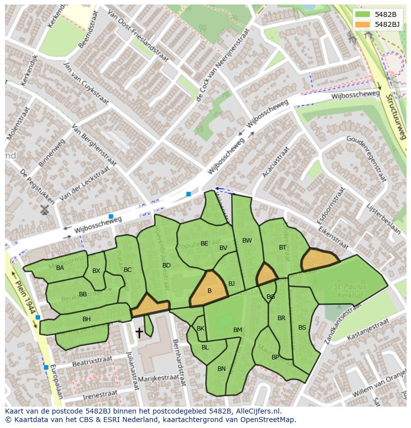 Afbeelding van het postcodegebied 5482 BJ op de kaart.