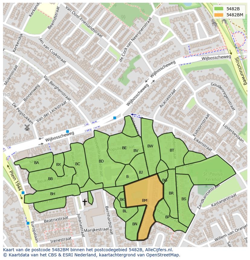 Afbeelding van het postcodegebied 5482 BM op de kaart.
