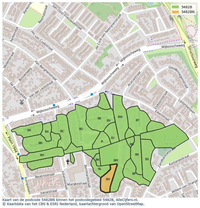 Afbeelding van het postcodegebied 5482 BN op de kaart.
