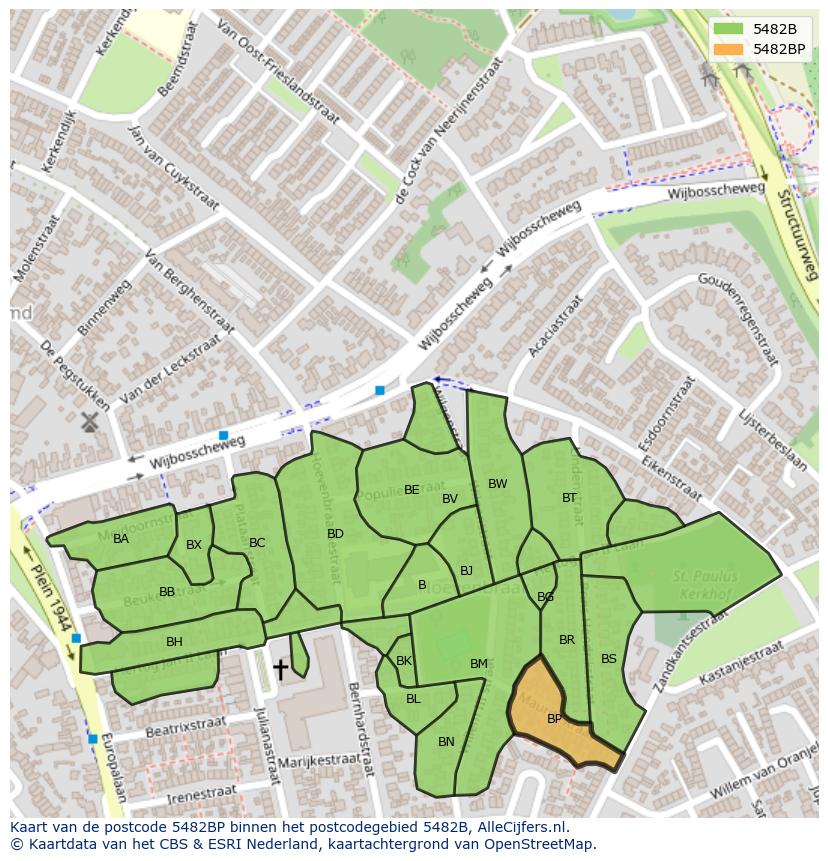 Afbeelding van het postcodegebied 5482 BP op de kaart.