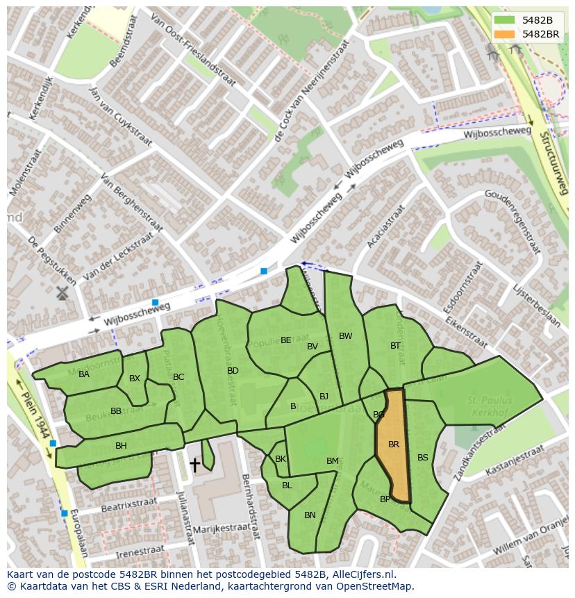 Afbeelding van het postcodegebied 5482 BR op de kaart.