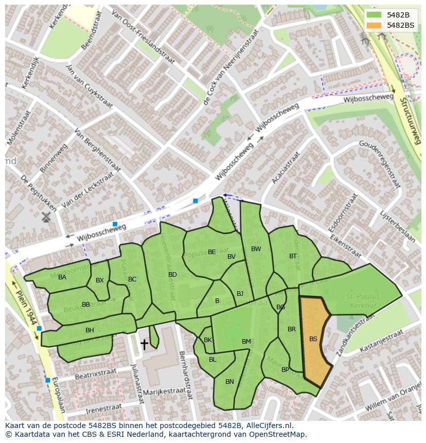 Afbeelding van het postcodegebied 5482 BS op de kaart.