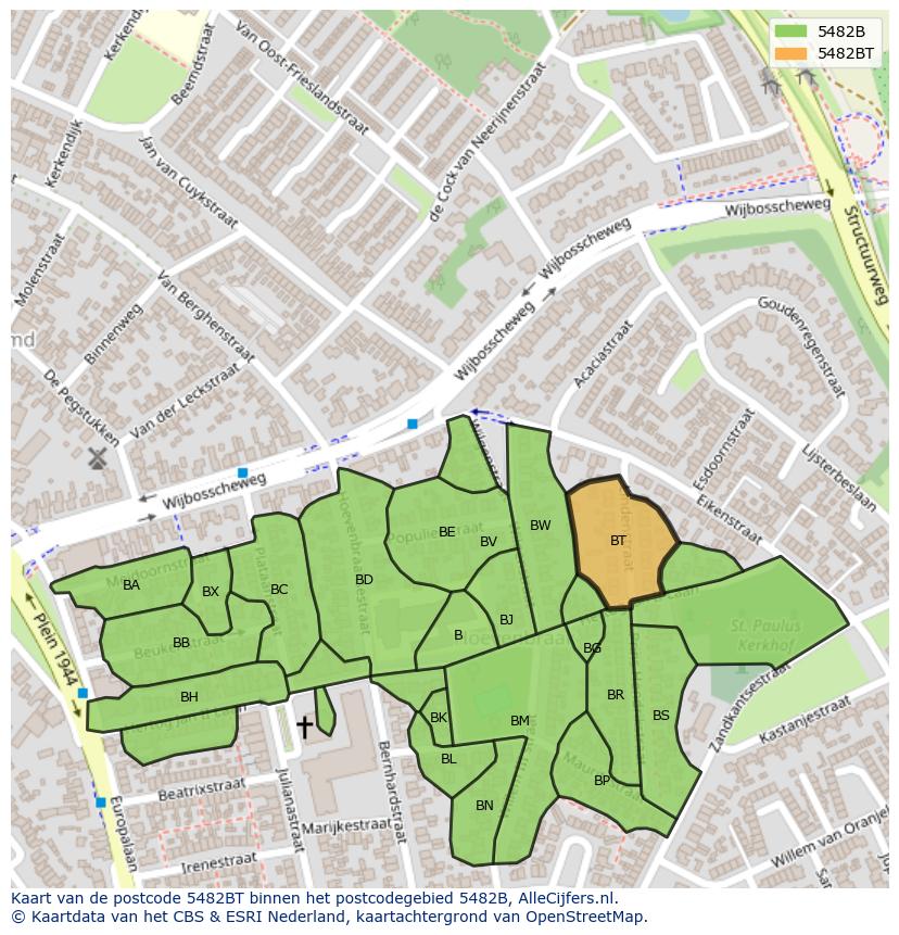 Afbeelding van het postcodegebied 5482 BT op de kaart.