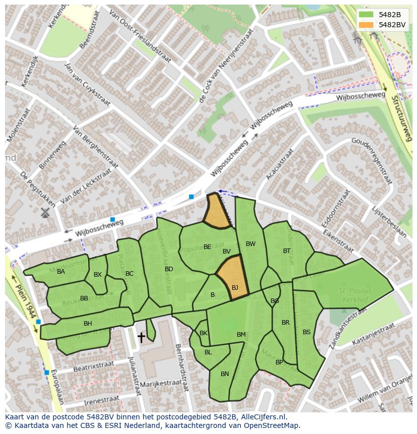 Afbeelding van het postcodegebied 5482 BV op de kaart.