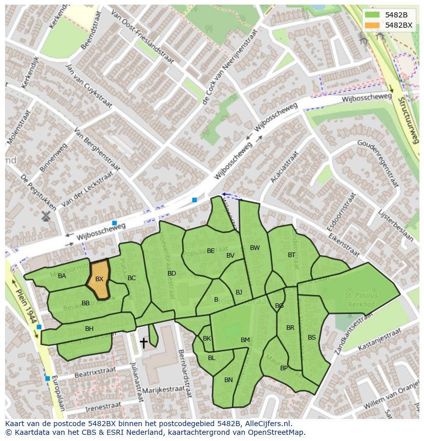 Afbeelding van het postcodegebied 5482 BX op de kaart.