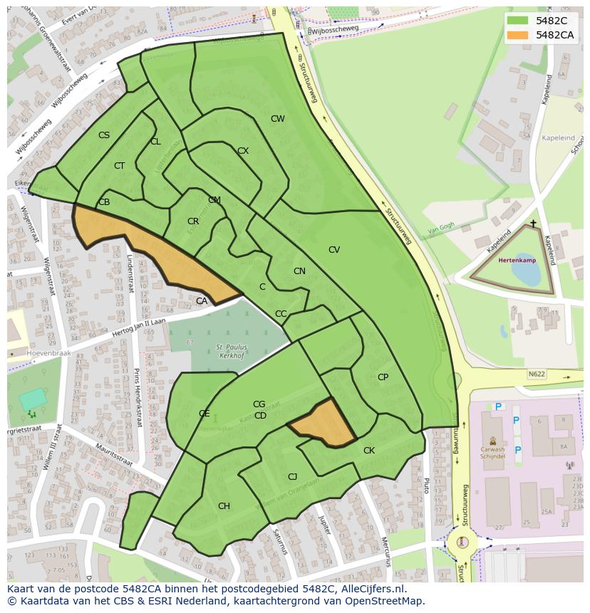Afbeelding van het postcodegebied 5482 CA op de kaart.