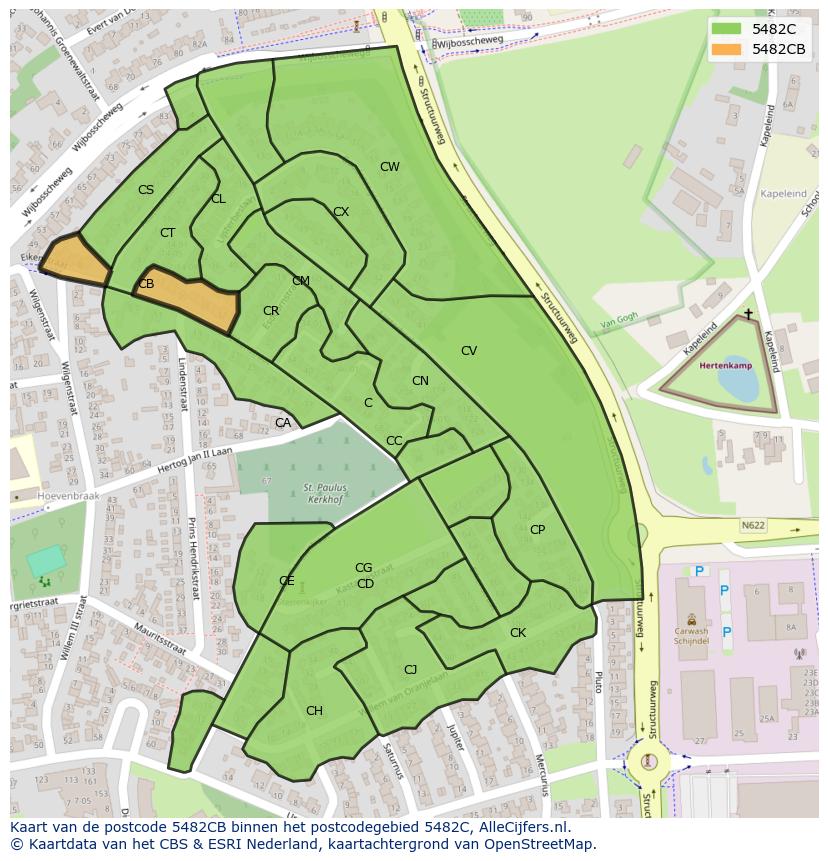 Afbeelding van het postcodegebied 5482 CB op de kaart.