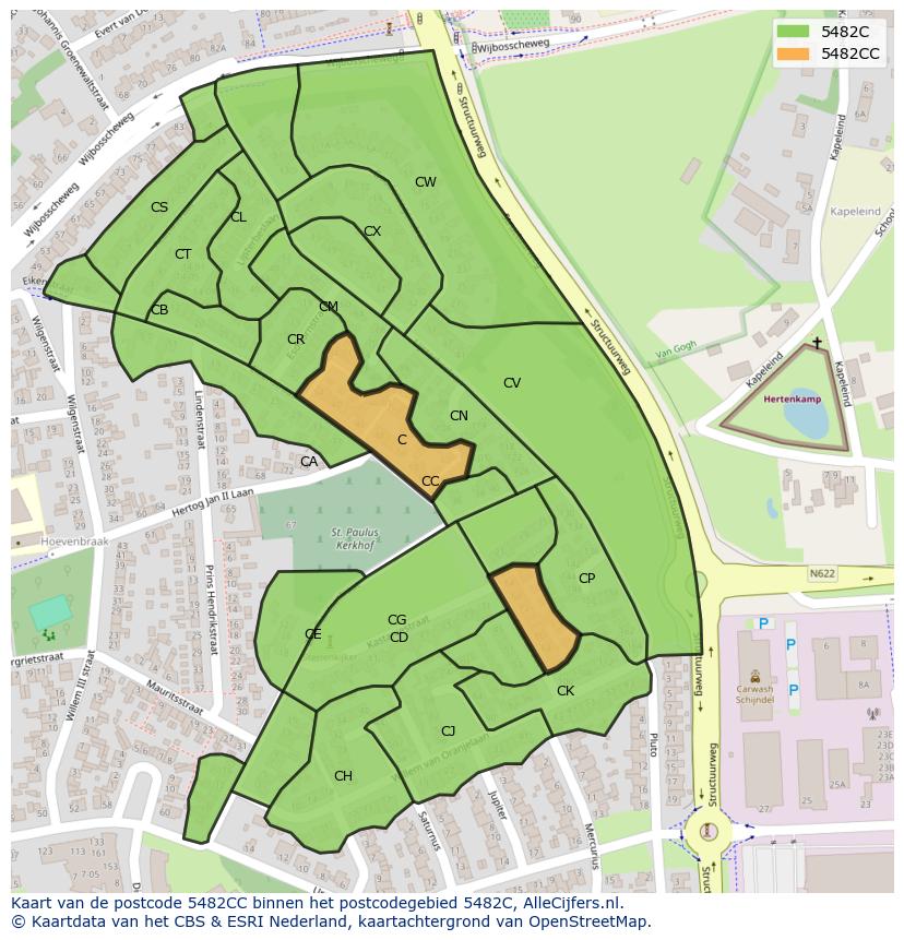 Afbeelding van het postcodegebied 5482 CC op de kaart.