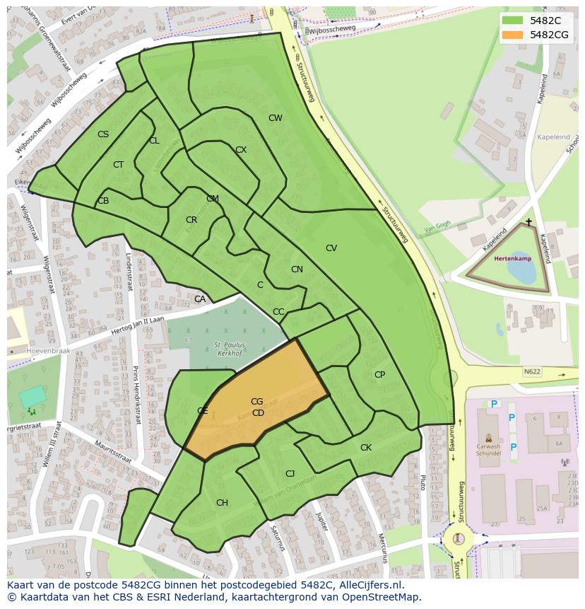 Afbeelding van het postcodegebied 5482 CG op de kaart.