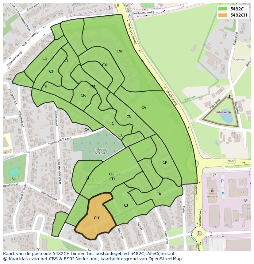 Afbeelding van het postcodegebied 5482 CH op de kaart.