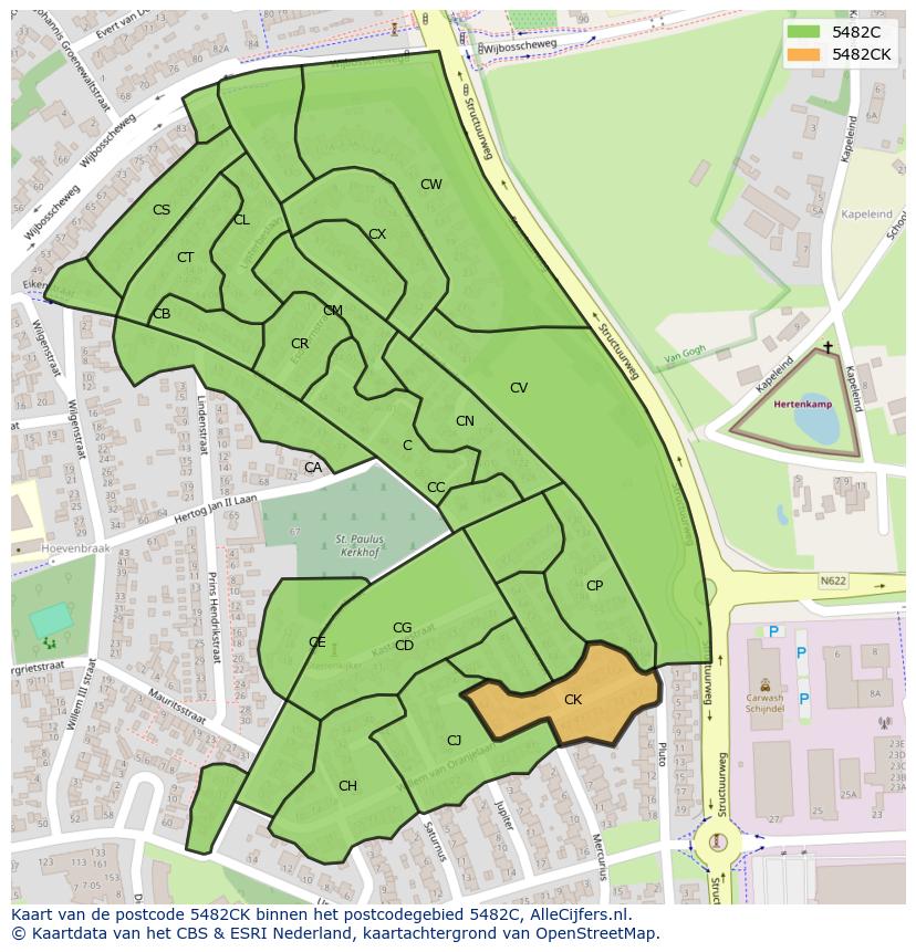 Afbeelding van het postcodegebied 5482 CK op de kaart.
