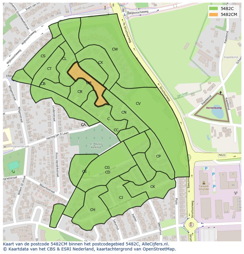 Afbeelding van het postcodegebied 5482 CM op de kaart.