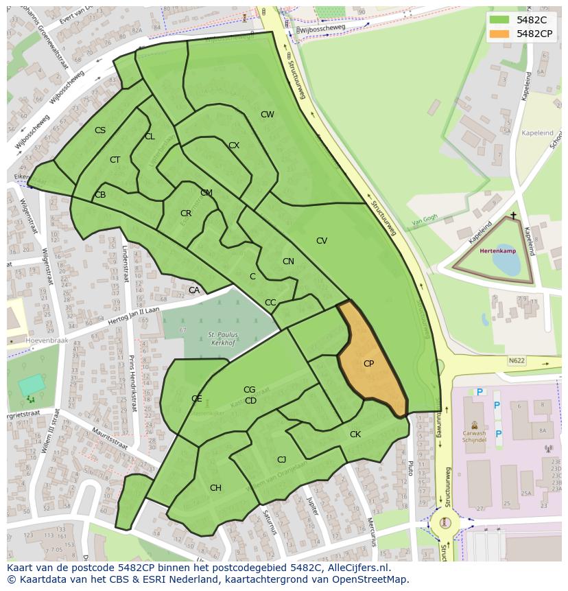 Afbeelding van het postcodegebied 5482 CP op de kaart.