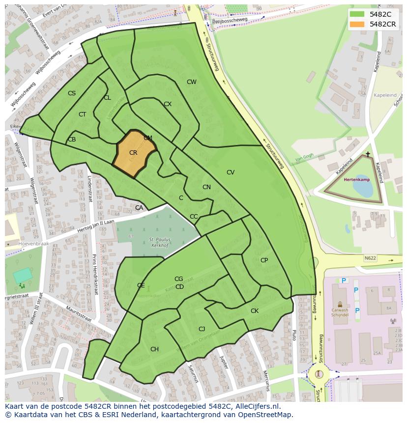 Afbeelding van het postcodegebied 5482 CR op de kaart.