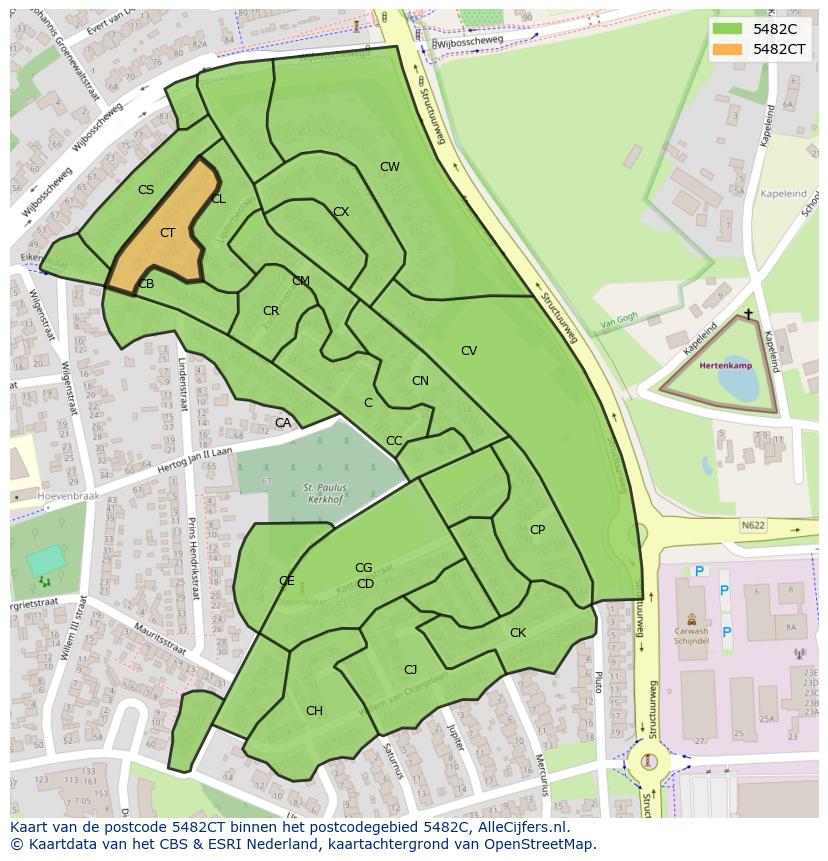 Afbeelding van het postcodegebied 5482 CT op de kaart.