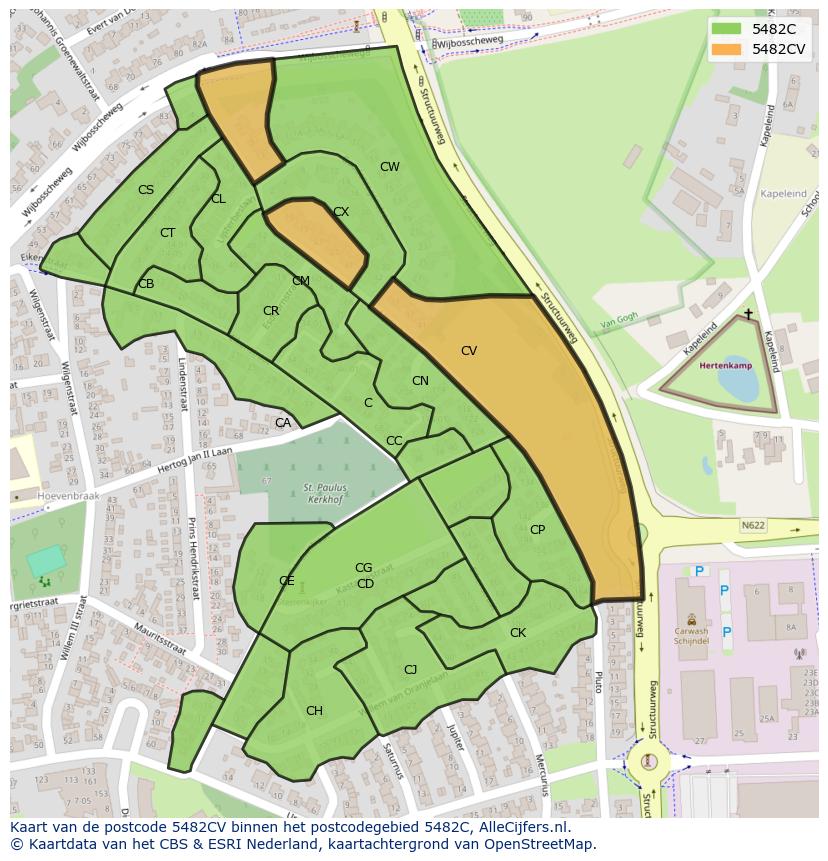 Afbeelding van het postcodegebied 5482 CV op de kaart.