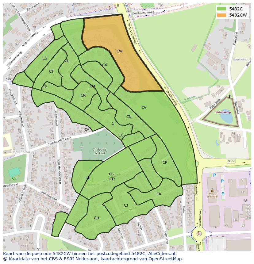 Afbeelding van het postcodegebied 5482 CW op de kaart.