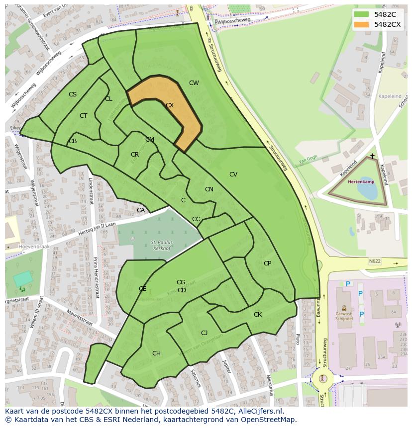 Afbeelding van het postcodegebied 5482 CX op de kaart.