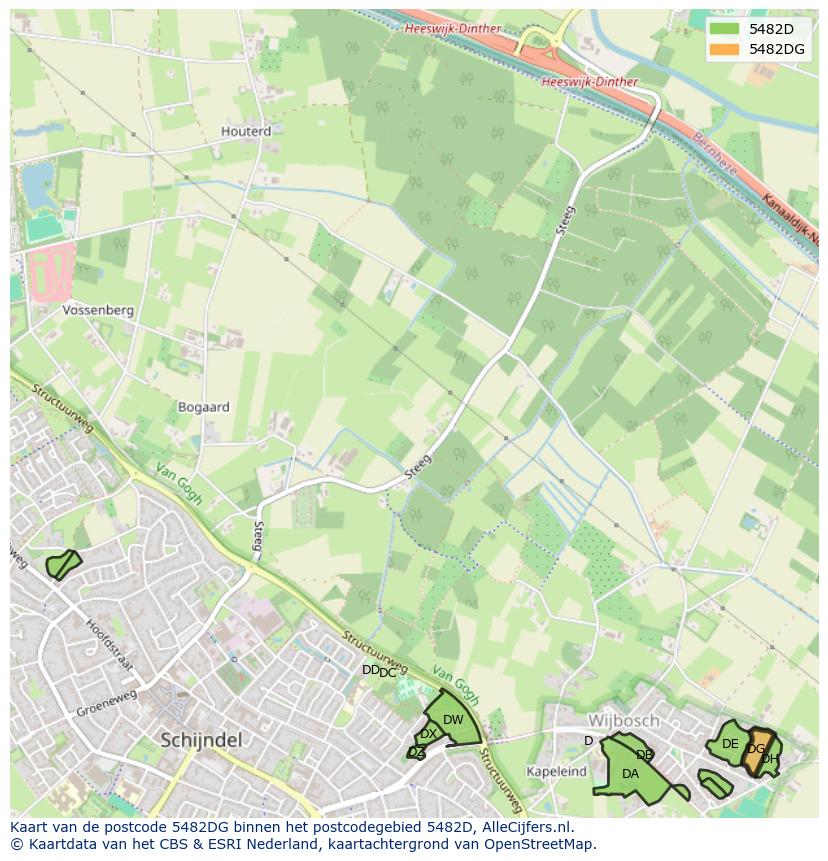 Afbeelding van het postcodegebied 5482 DG op de kaart.