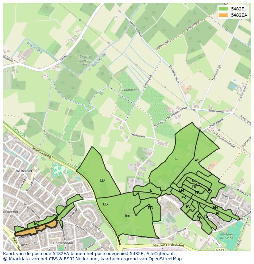 Afbeelding van het postcodegebied 5482 EA op de kaart.