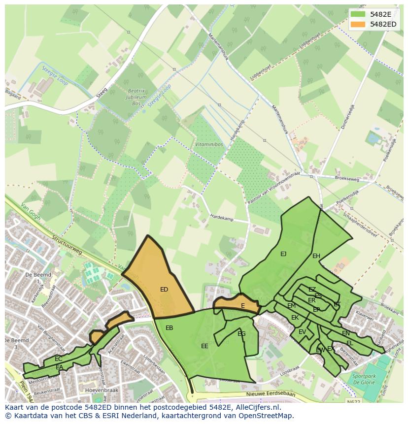 Afbeelding van het postcodegebied 5482 ED op de kaart.